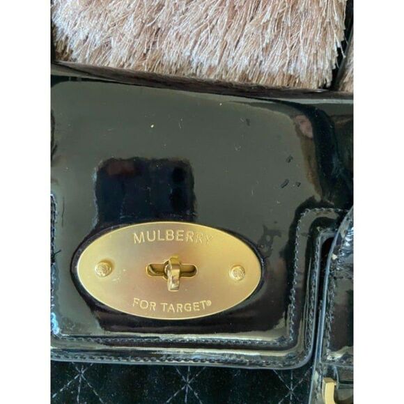 Mulberry for Target Black Quilted Velvet/Patent Weekend Travel Tote/Sachel - Picture 4 of 6